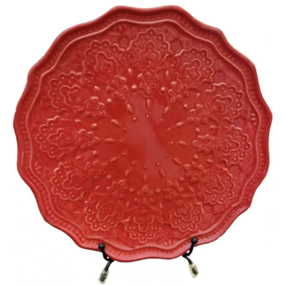 Pioneer Woman Farmhouse Lace Claret Red Dinner Salad Plate Set of 2 Discontinued